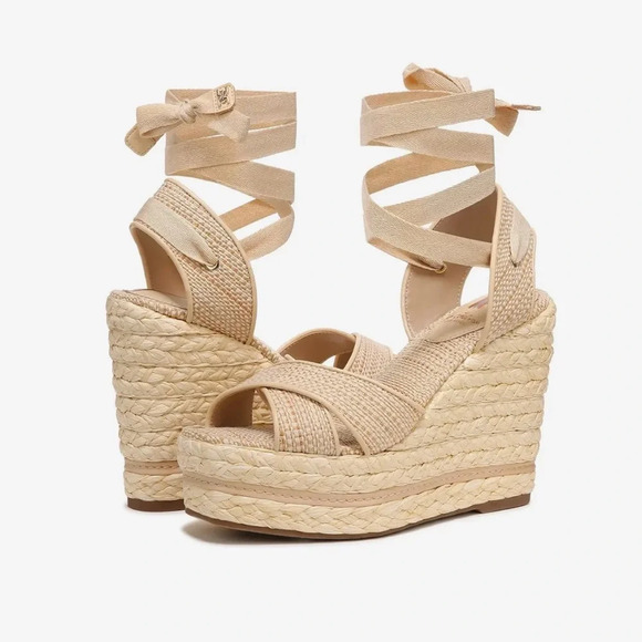 Sam Edelman Vaughn Espadrille Wedge Ankle Tie sandals size 9.5, new in box!! - Picture 1 of 6
